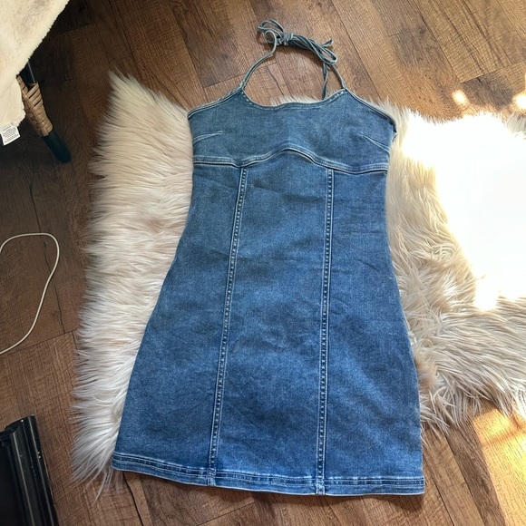 AERIE Halter Denim Corset Mini Dress - Picture 2 of 5
